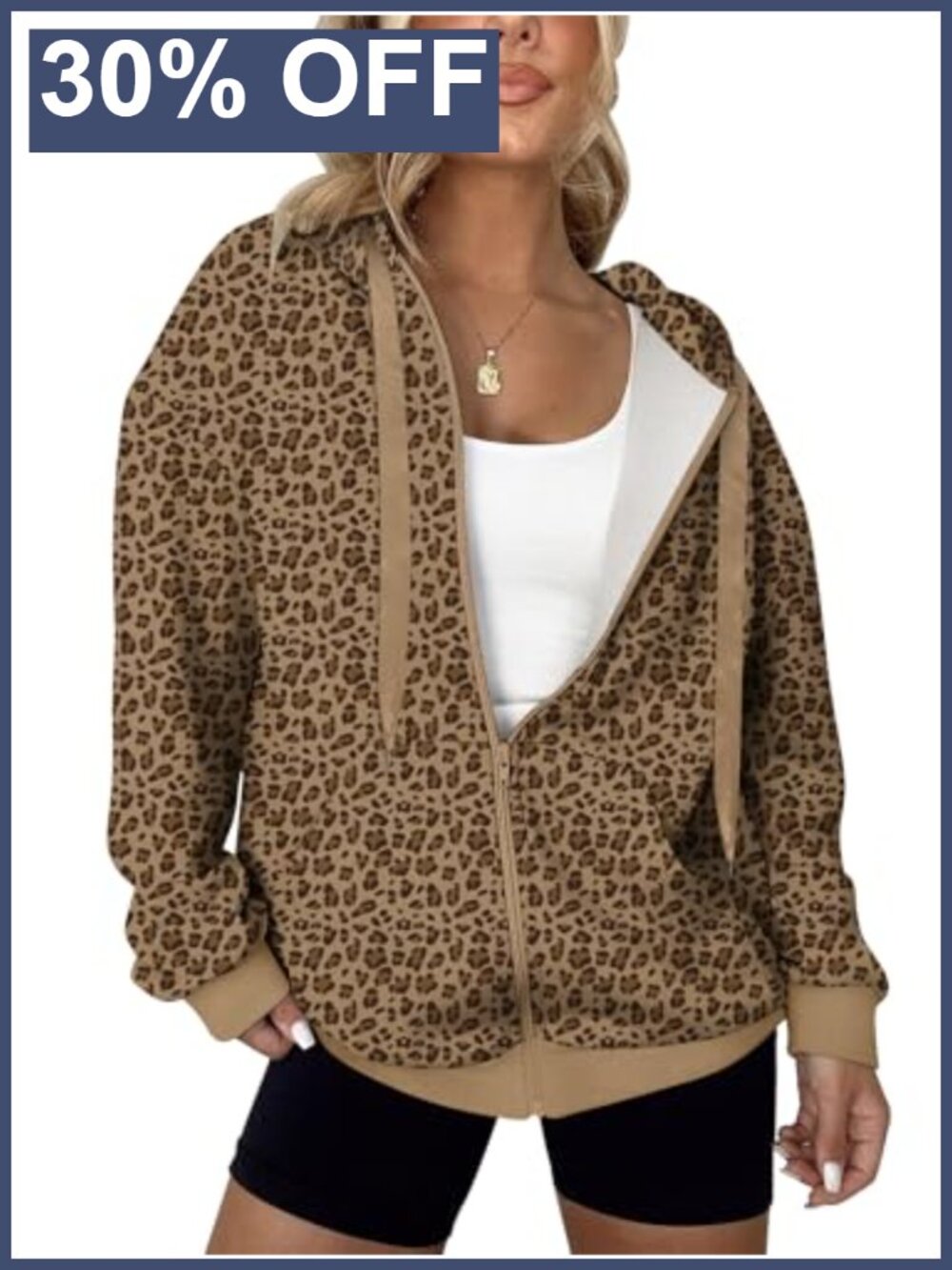Oversized Lightweight Full Zip Hoodie Drawstring Long Sleeve